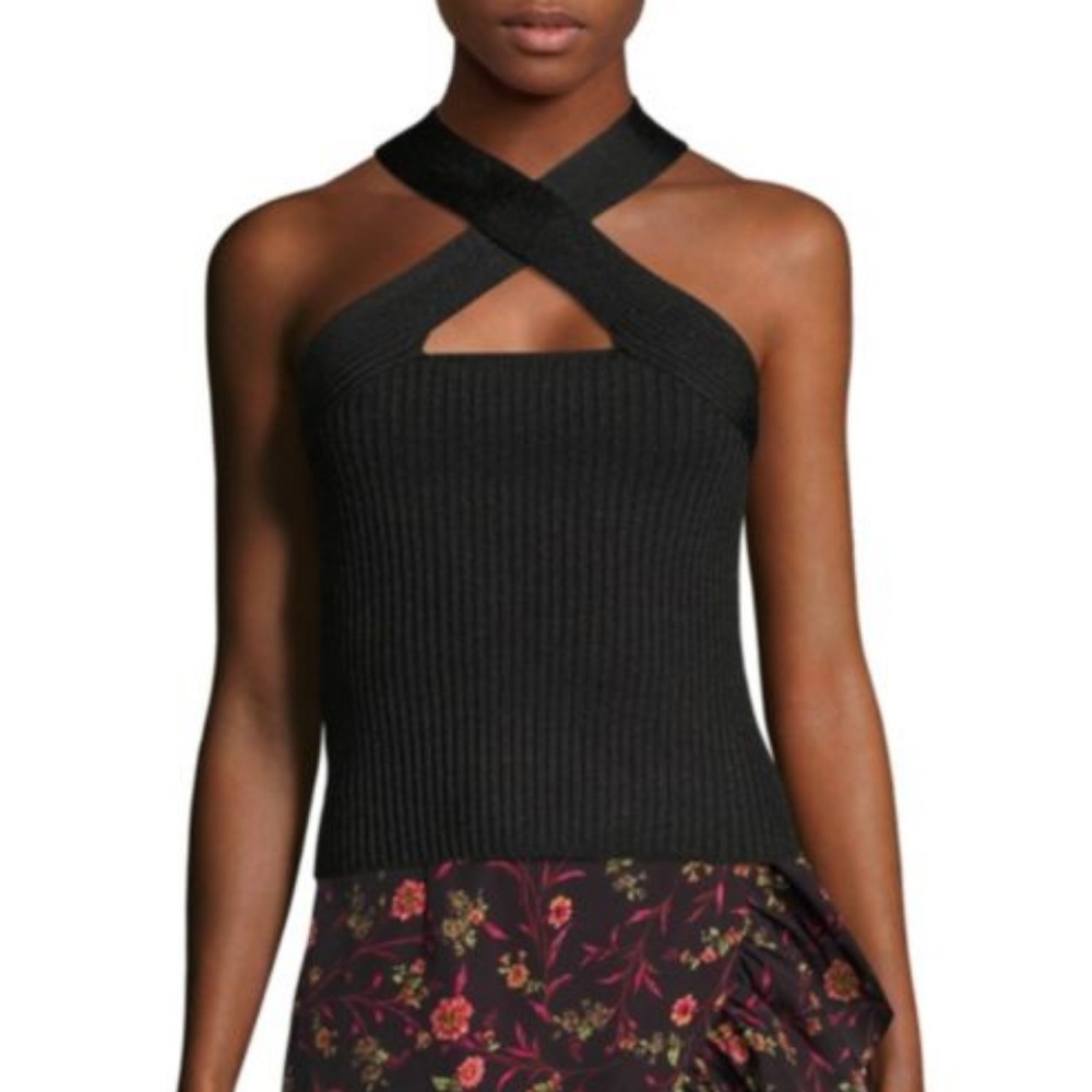 NWT Scripted Metallic Crossover Rib-Knit Top SZ-L